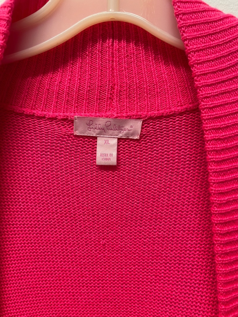 EUC Lilly Pulitzer XL Amalie Cardigan Sweater in a bright pink color - Picture 2 of 3